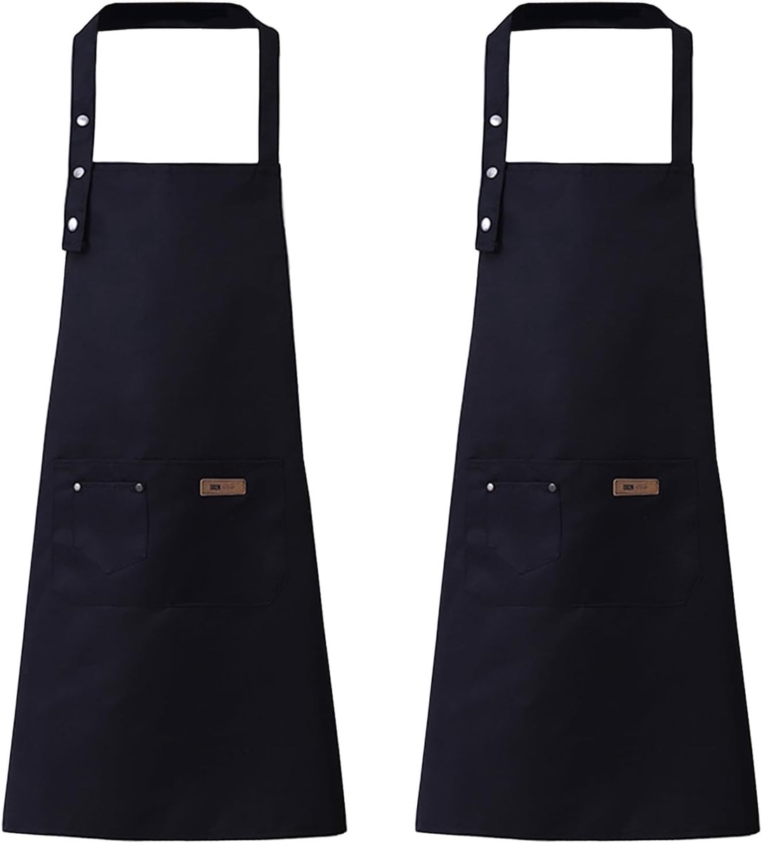 Set of 2 Black Adjustable Bibs, Waterproof Aprons for Women and Men, Apron with Pockets for Restaurant, Coffee House - ShopVlot