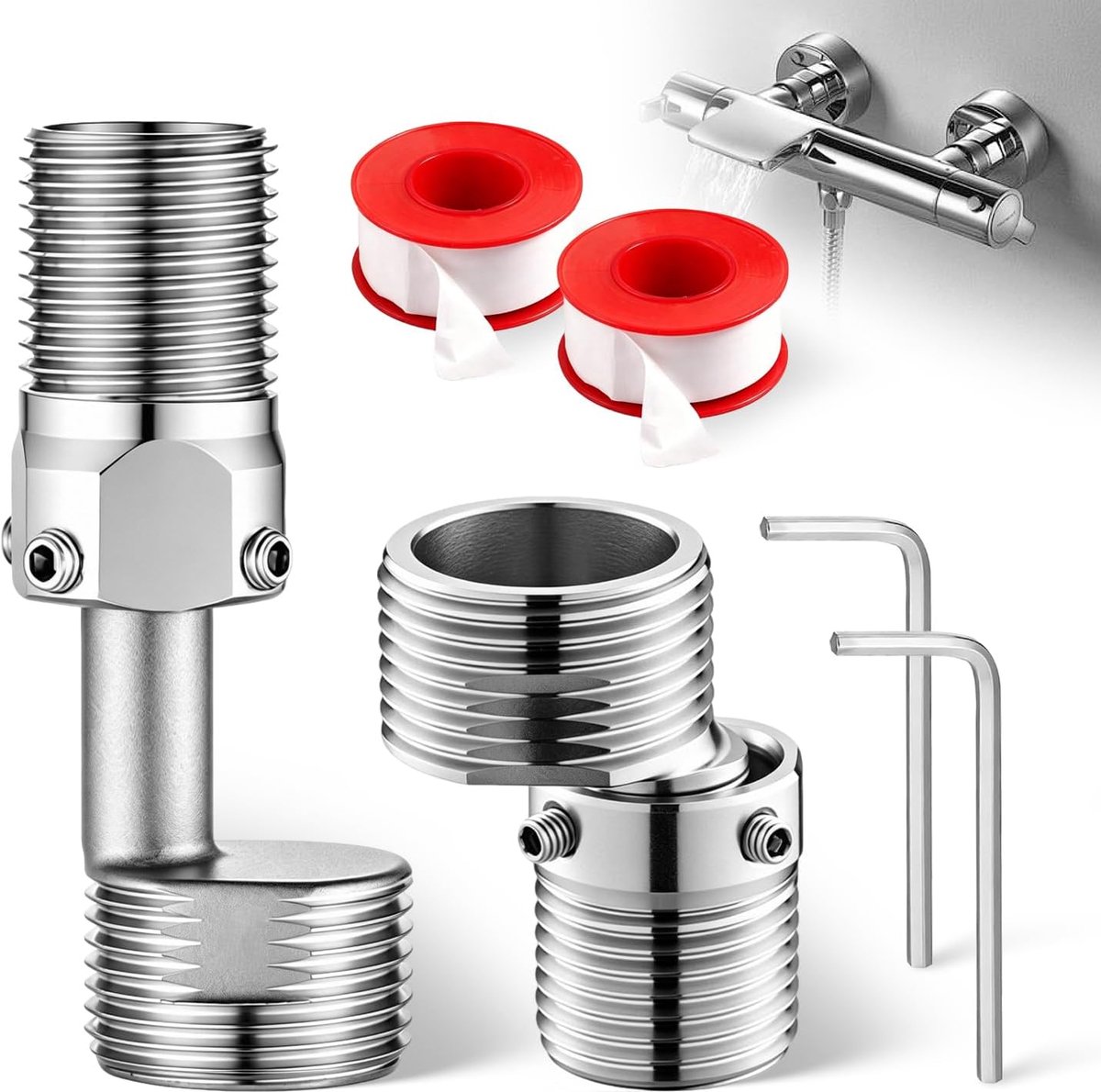 2pcs 304 Stainless Steel Shower Faucet Adapter S Connection Adapter 1/2 to 3/4 - ShopVlot