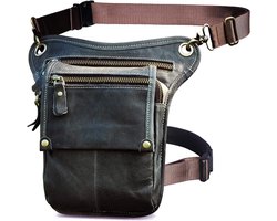 Le'aokuu Men's Original Leather Tactical Motorcycle Outdoor Travel Bag Waist Bag with Belt 211-4 - ShopVlot