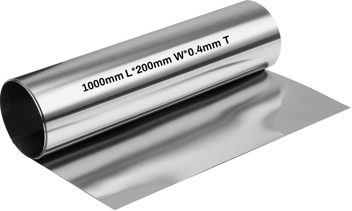 304 RVS fijne plaat, 0,4 mm x 200 mm x 1 m, roestvrijstalen plaat op rol, metalen plaat voor knutselen, elektronische - ShopVlot