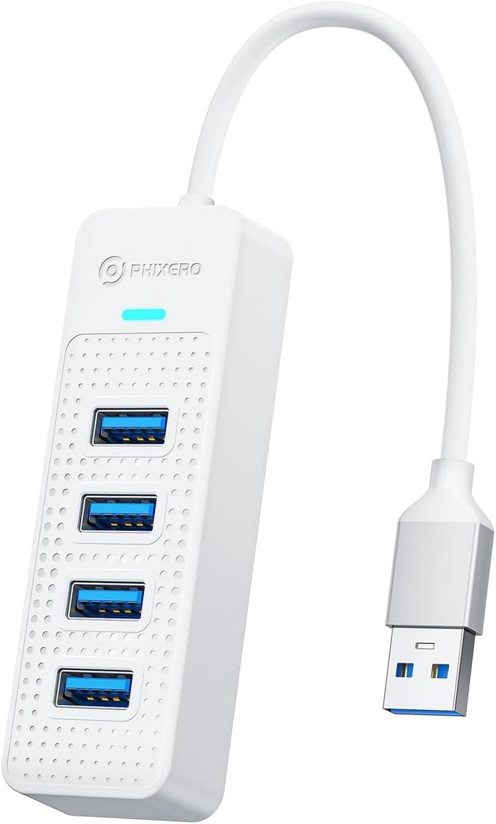PHIXERO 4-poorts USB 3.0 hub, USB HUB-adapter, met 0,15 m kabel, wit - ShopVlot