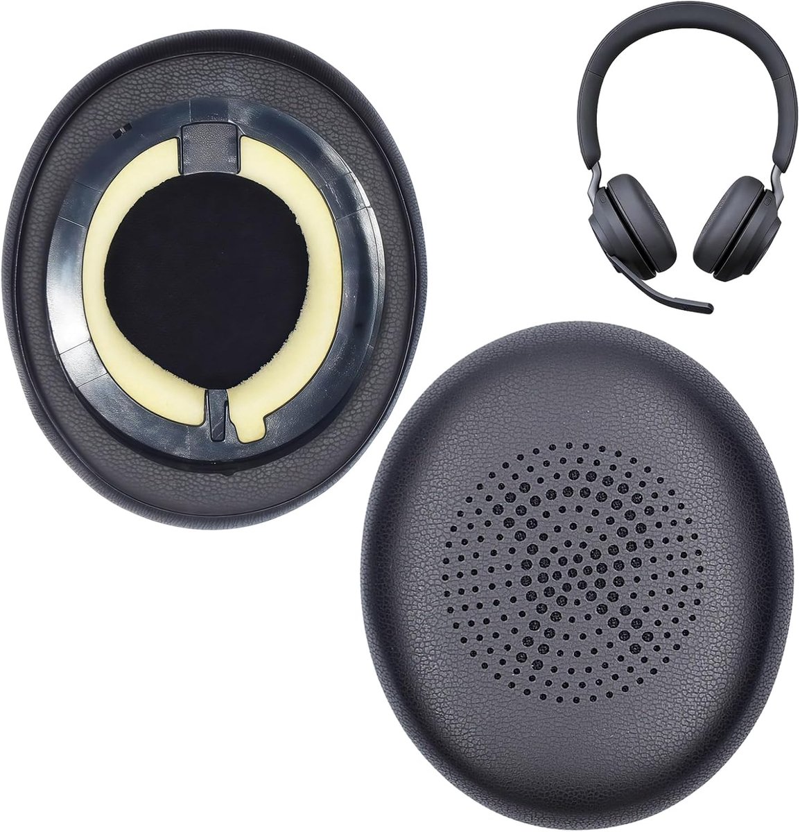 Oordopjes reserve-oorkussens - comfortabele oorkussens van eiwitleer en dicht schuim, zwart, geschikt voor Jabra - ShopVlot