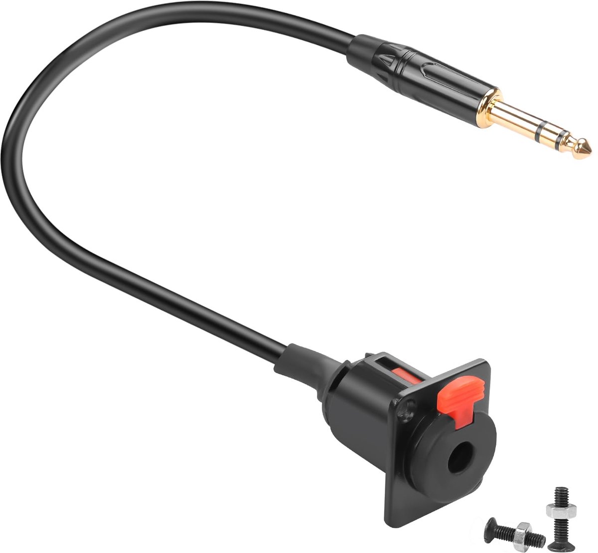 QIANRENON Vergrendelbare TRS 6,35 mm bus naar stekker paneelmontage stereo stekker korte kabel vergrendeling 1/4 jack - ShopVlot