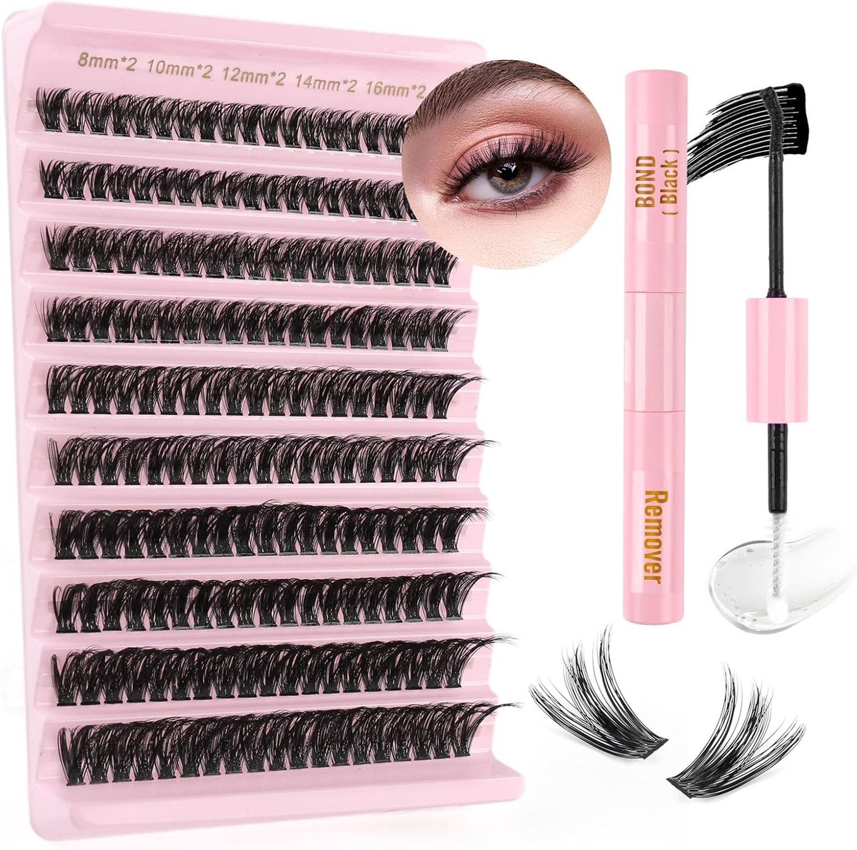 Sixstarhair Eyelash Clusters Kit 60D with Glue & Remover - Volume D-Curl Extensions 8-16mm Wispy Look - ShopVlot