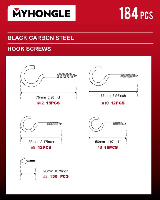 MYHongLe 184 Pcs Screw Hooks for Screws, Ceiling Hooks, Wooden Thread Hook Screws, Metal Screw Hooks with Threaded - ShopVlot — afbeelding 5