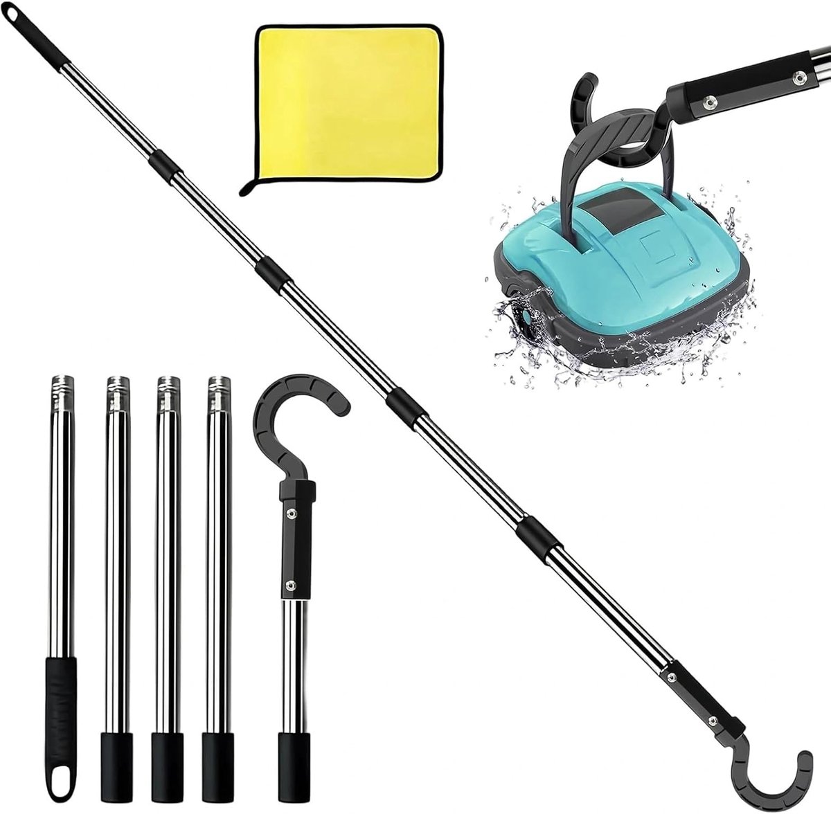 180 cm haak voor zwembadrobot, 5-delige telescoopstang, zwembadreinigingsaccessoires, haken, accessoires voor zwembad - ShopVlot