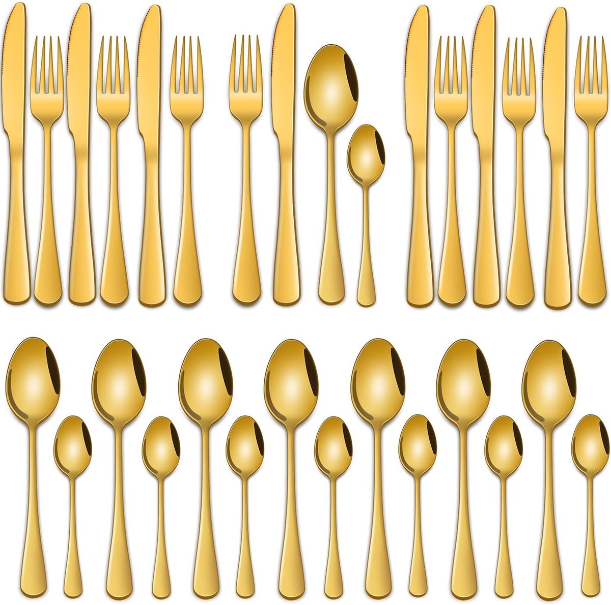 Gouden besteksets (32-delig) - Serviesset met lepels, vorken en dinermessen, bestekset van roestvrij staal voor - ShopVlot