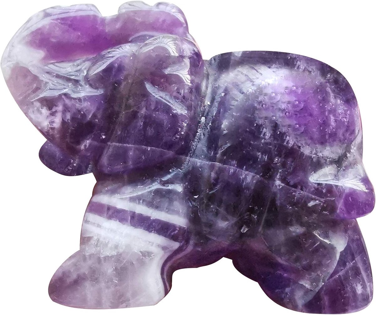 40mm Hand Carved Crystal Elephant Figures, Lucky Bag Stone Animal Statue Sculpture Home Decoration, Amethyst - ShopVlot