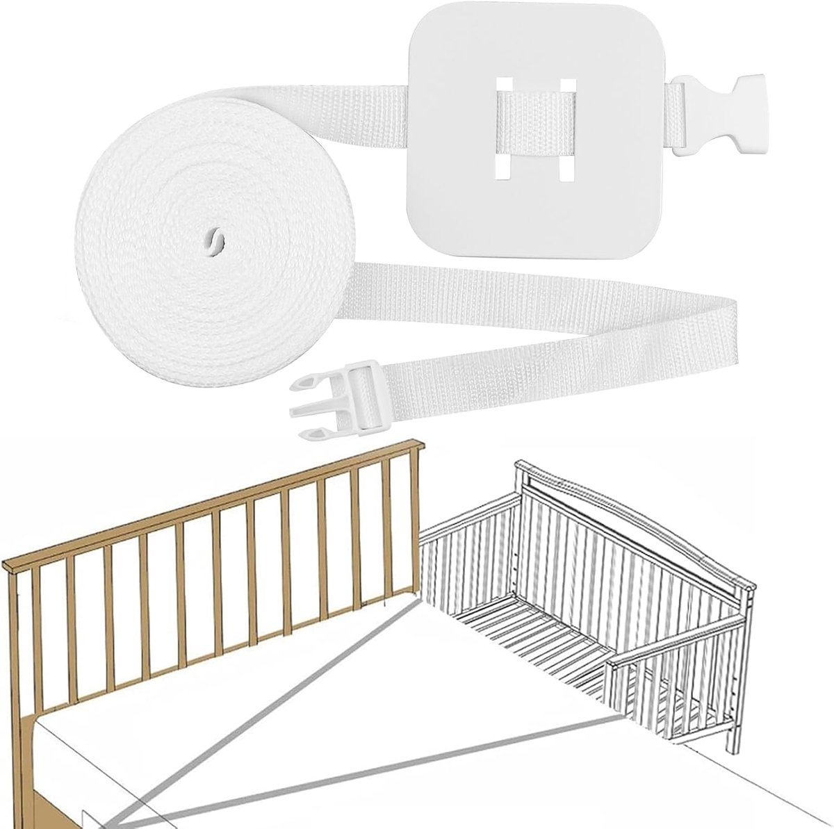 Attachment for Side Bed, Belt for Cot, Box Spring Bed, Edge Protection, Baby Cot, Belt, Accessories Can Be Attached to - ShopVlot