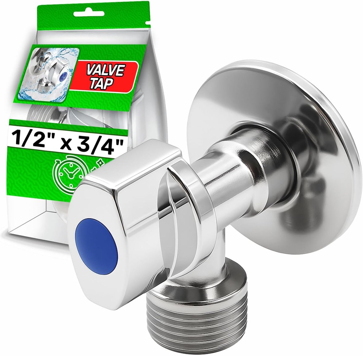 Chrome-plated brass corner faucet, 1/2 inch x 3/4 inch for water supply for dishwasher, washing machine, toilet, 5 - ShopVlot