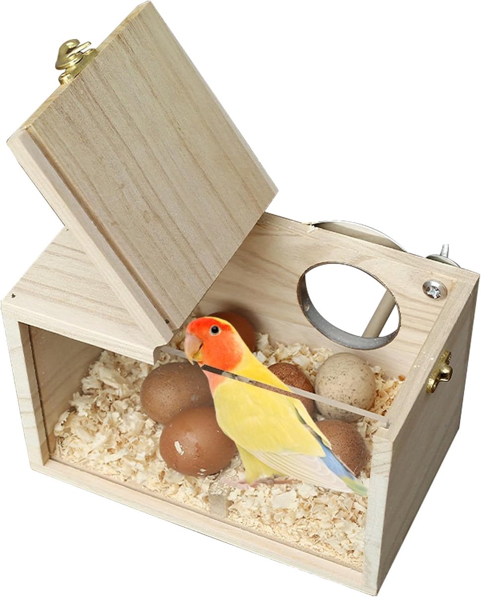 Nestkast voor parkieten 12 x 12 x 19,5 cm - houten design - met transparante opening - veilig en comfortabel - ShopVlot
