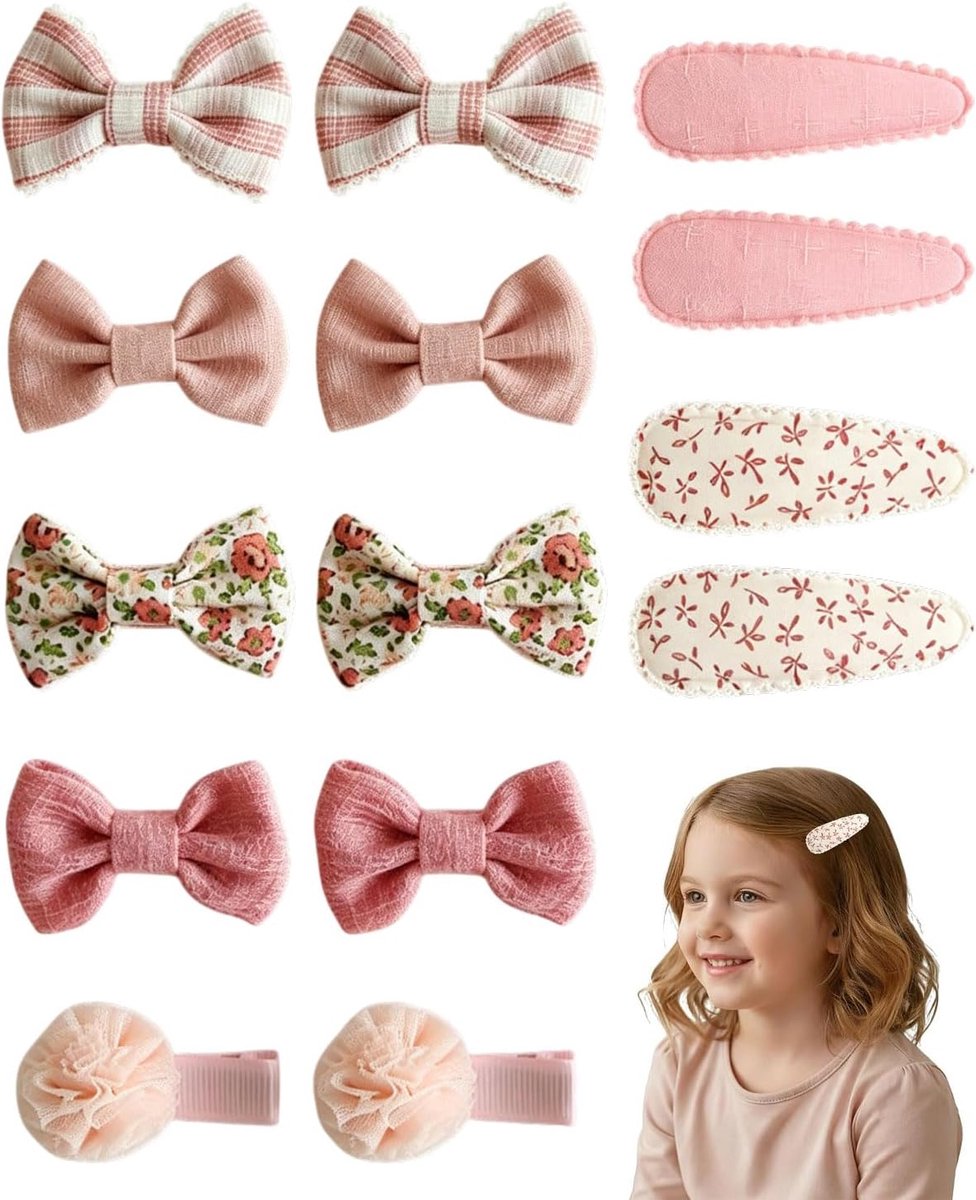 Babyhaarspelden set van 14 stuks - volledig bekleed met stof - antislip - ideaal voor fijn haar - ShopVlot