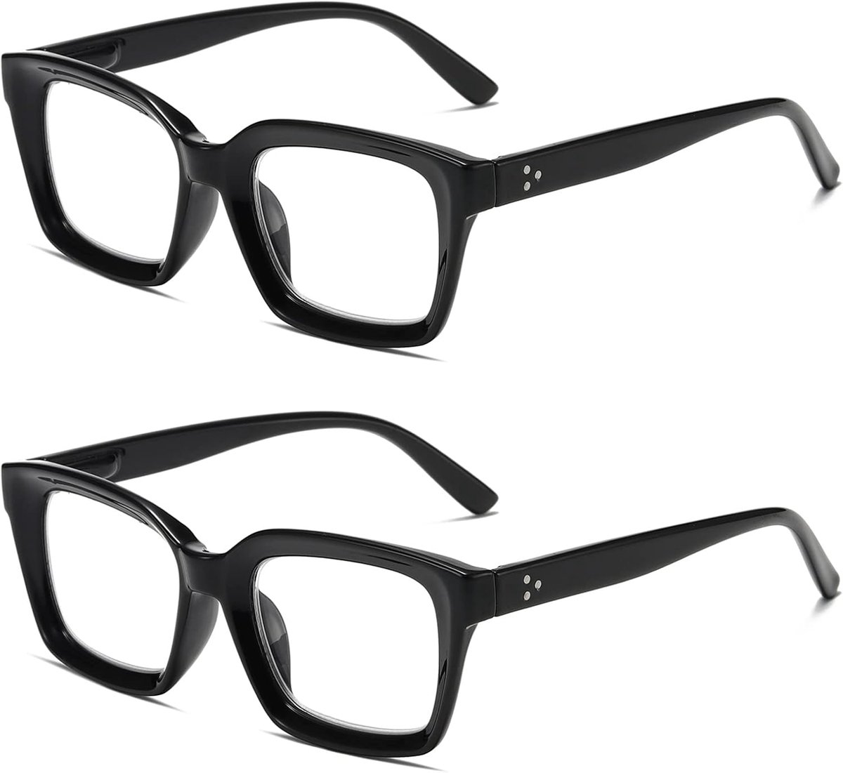 Lezen brillen set van 2 - grote zwarte - voor mannen en vrouwen - met veerhengsels en blauw lichtfilter - ShopVlot
