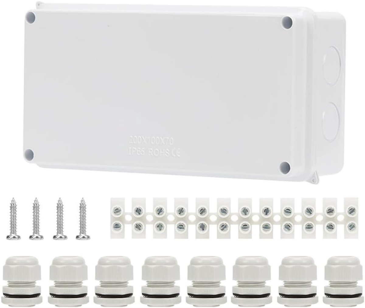 Junction box IP65 waterproof 200 x 100 x 70 mm - externe elektrische doos met klemmen - waterdicht - ShopVlot