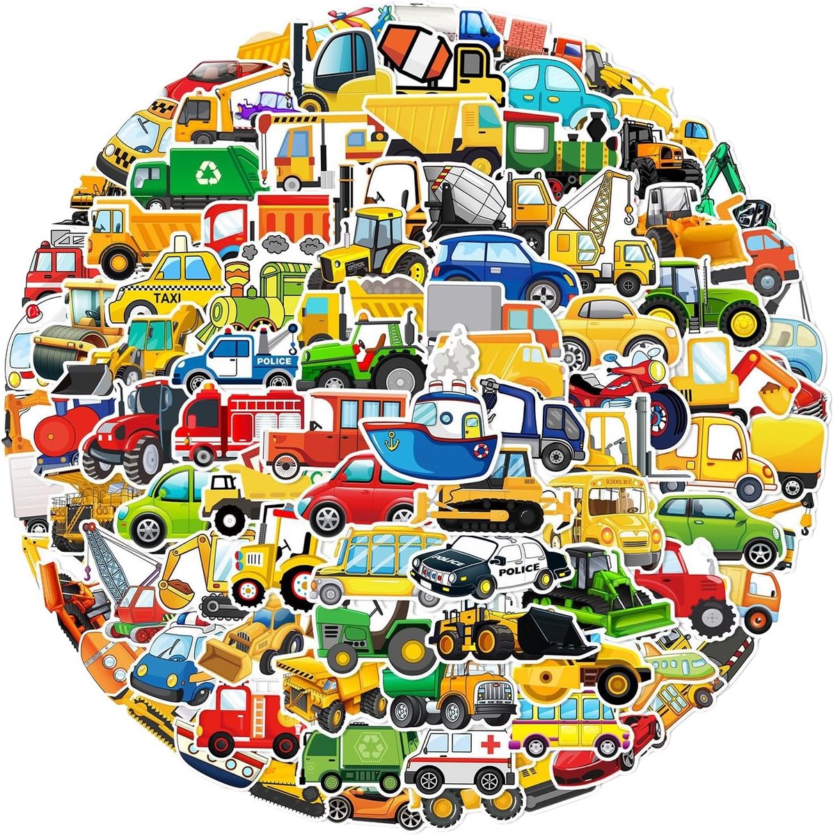 Kinderstickers 120 stuks - voertuigen en bouwmachines - waterdicht vinyl - perfect als beloningscadeau - ShopVlot
