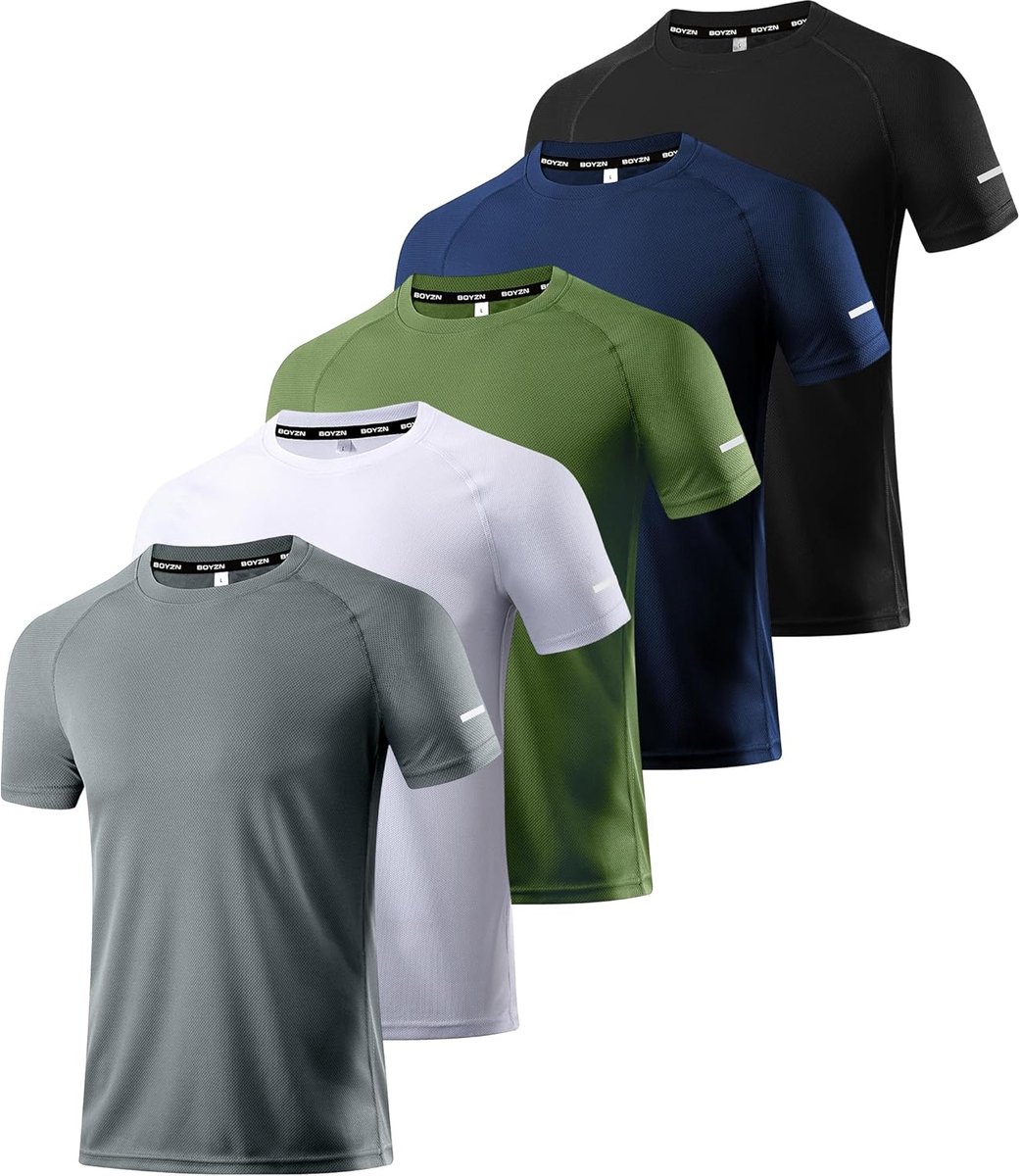 Hardloopshirts voor heren 1, 3 of 5-pack - droogfit - moisture wicking - perfect voor sporten - ShopVlot