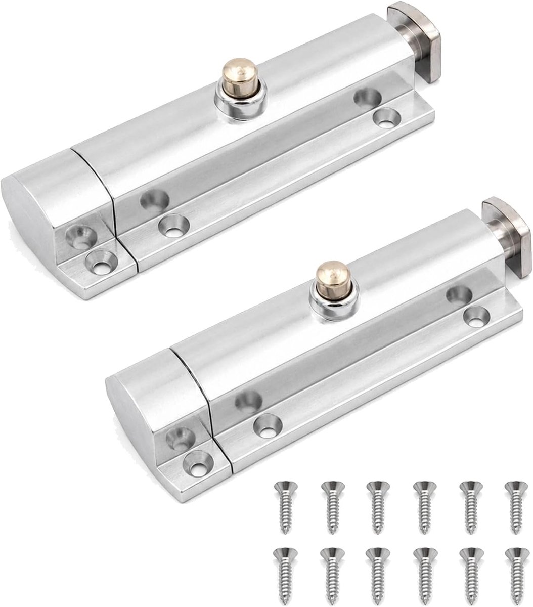 Deurvergrendeling veer 2 stuks - zilver metaal - automatische vergrendeling - voor binnendeur en poort - ShopVlot