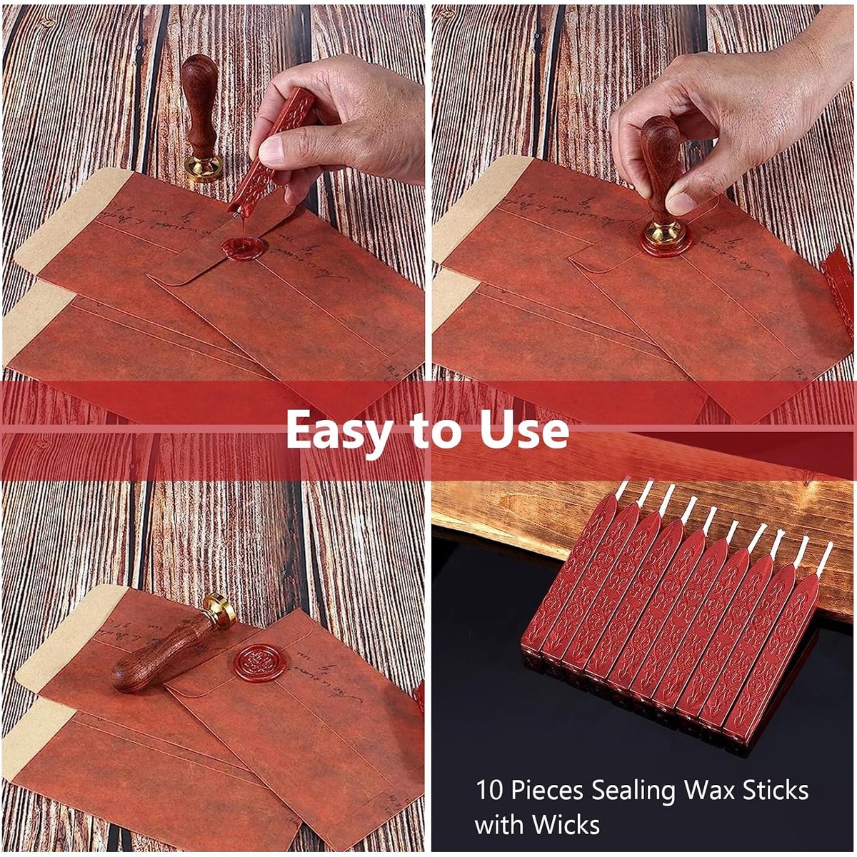 Sealing wax set - 10 stuks - wijnrood - makkelijk te gebruiken met wicks - voor unieke briefzegels - ShopVlot