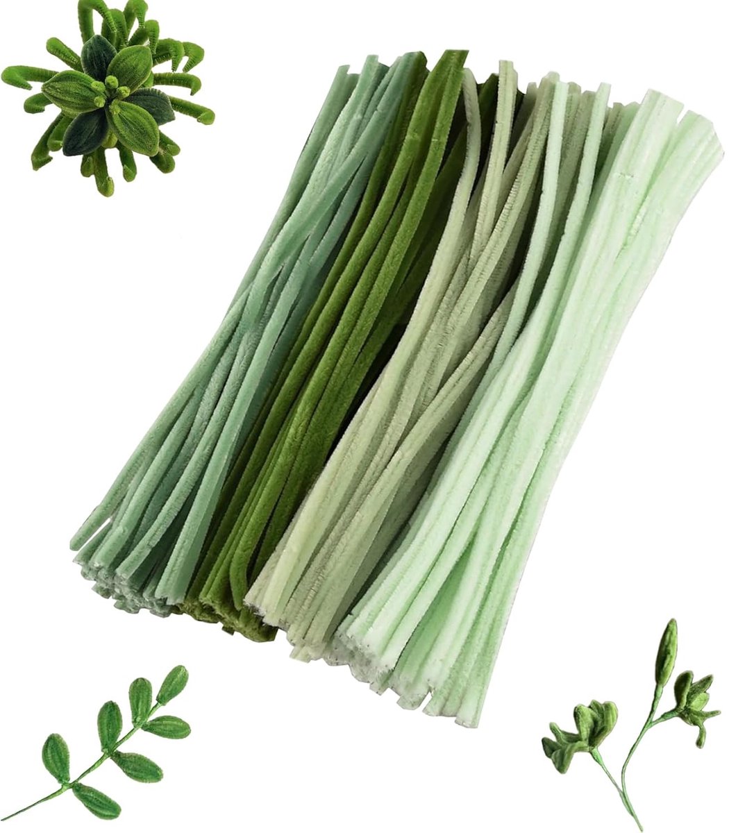 Pijpjes voor knutselen 200 stuks - 4 groene tinten - Fluffy materiaal - Perfect voor natuurdecoraties - ShopVlot