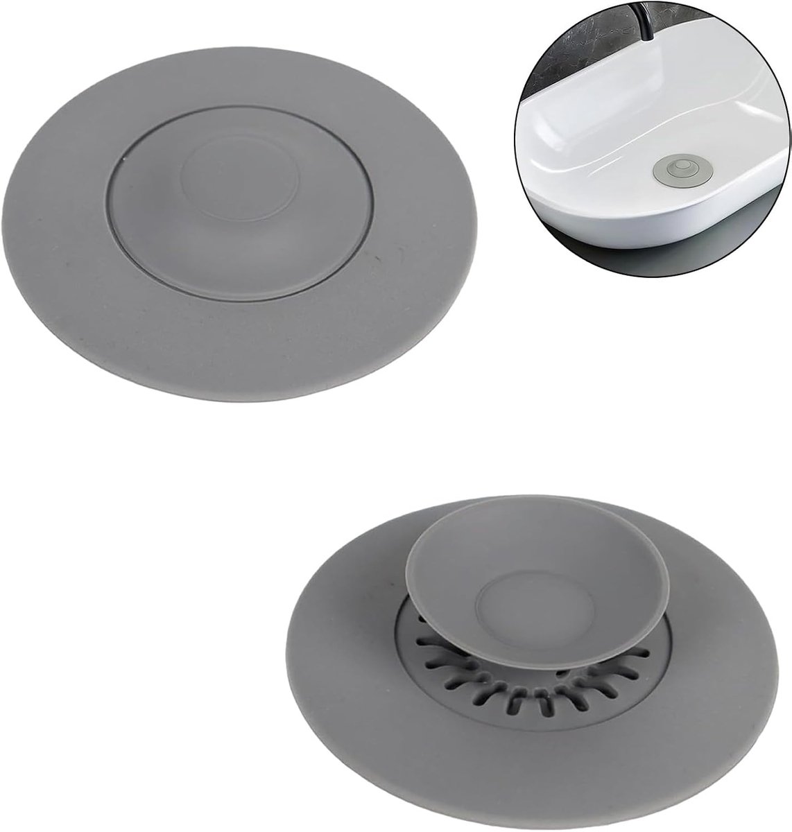 Wasbakplug set van 2 - Flexibel silicone - Haarfilter functie - Universele afvoerstopper - ShopVlot