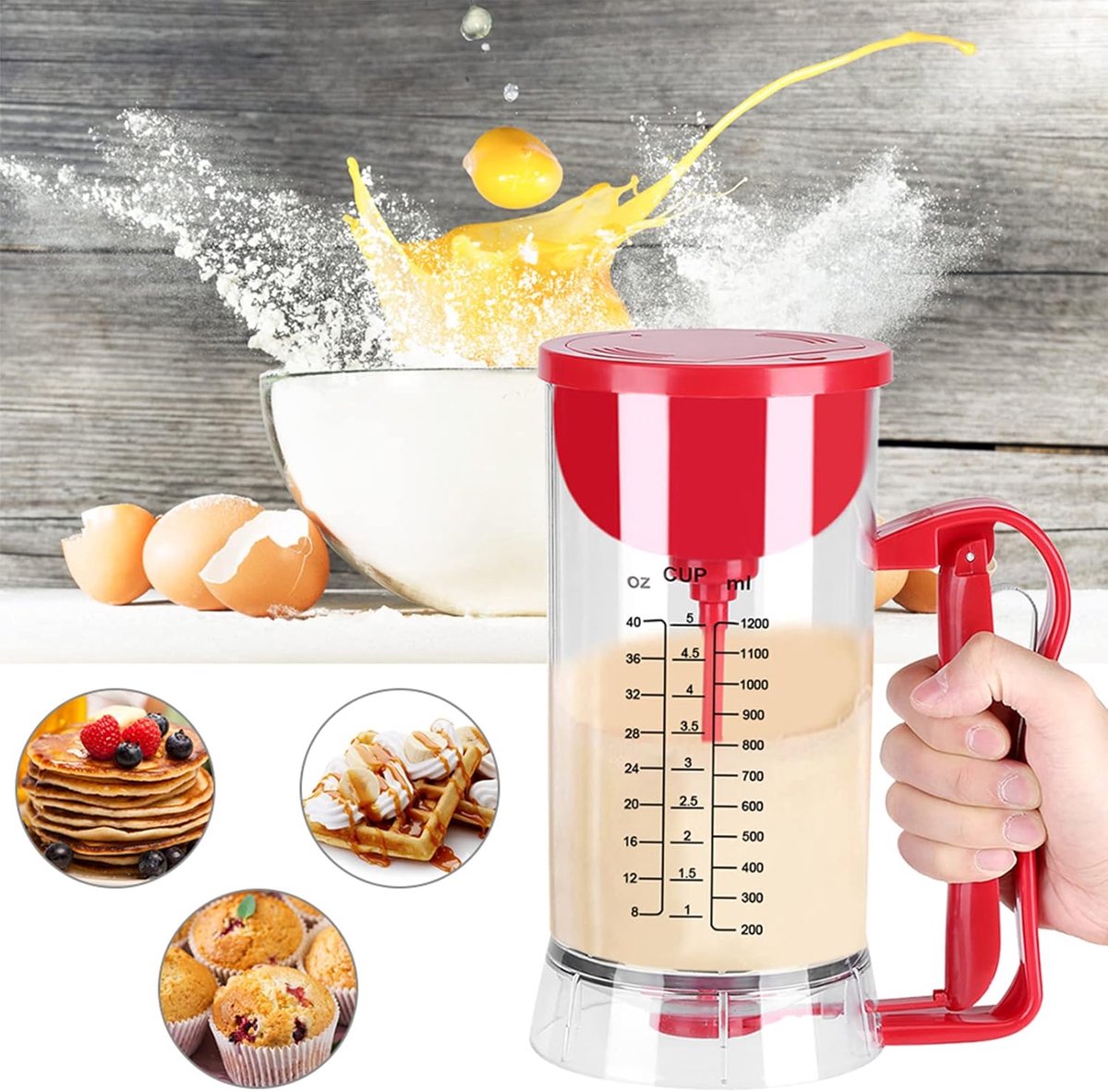 Pannenkoekenbeslag dispenser 1200ML - Draadloos en elektrisch - Transparante kamer - Perfect voor cupcakes en wafels - ShopVlot