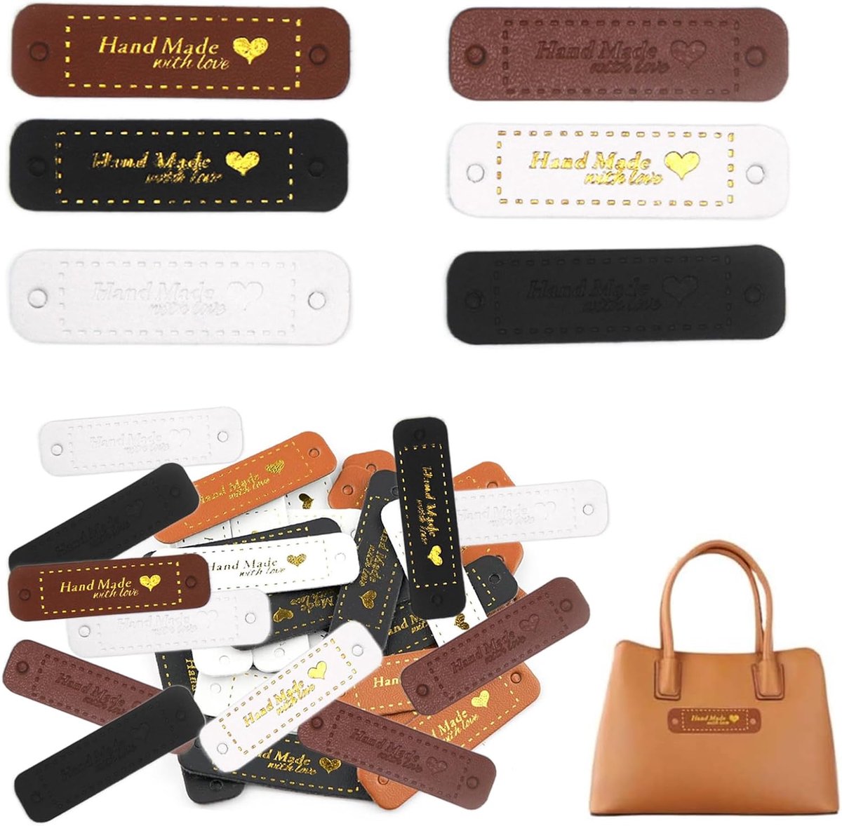 Labels voor naaien 5,5 x 1,5 cm - PU leren labels - handgemaakt met gaatjes - personaliseer je creaties - ShopVlot