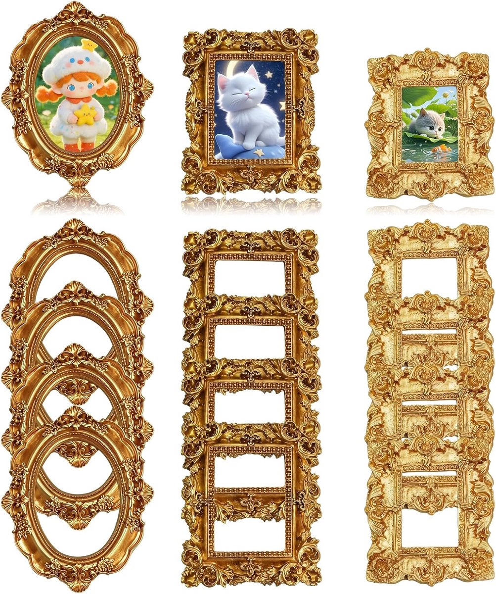 mini-fotolijsten set van 15 - vintage gouden barok frames - retro designs - perfect voor doe-het-zelf decoratie - ShopVlot