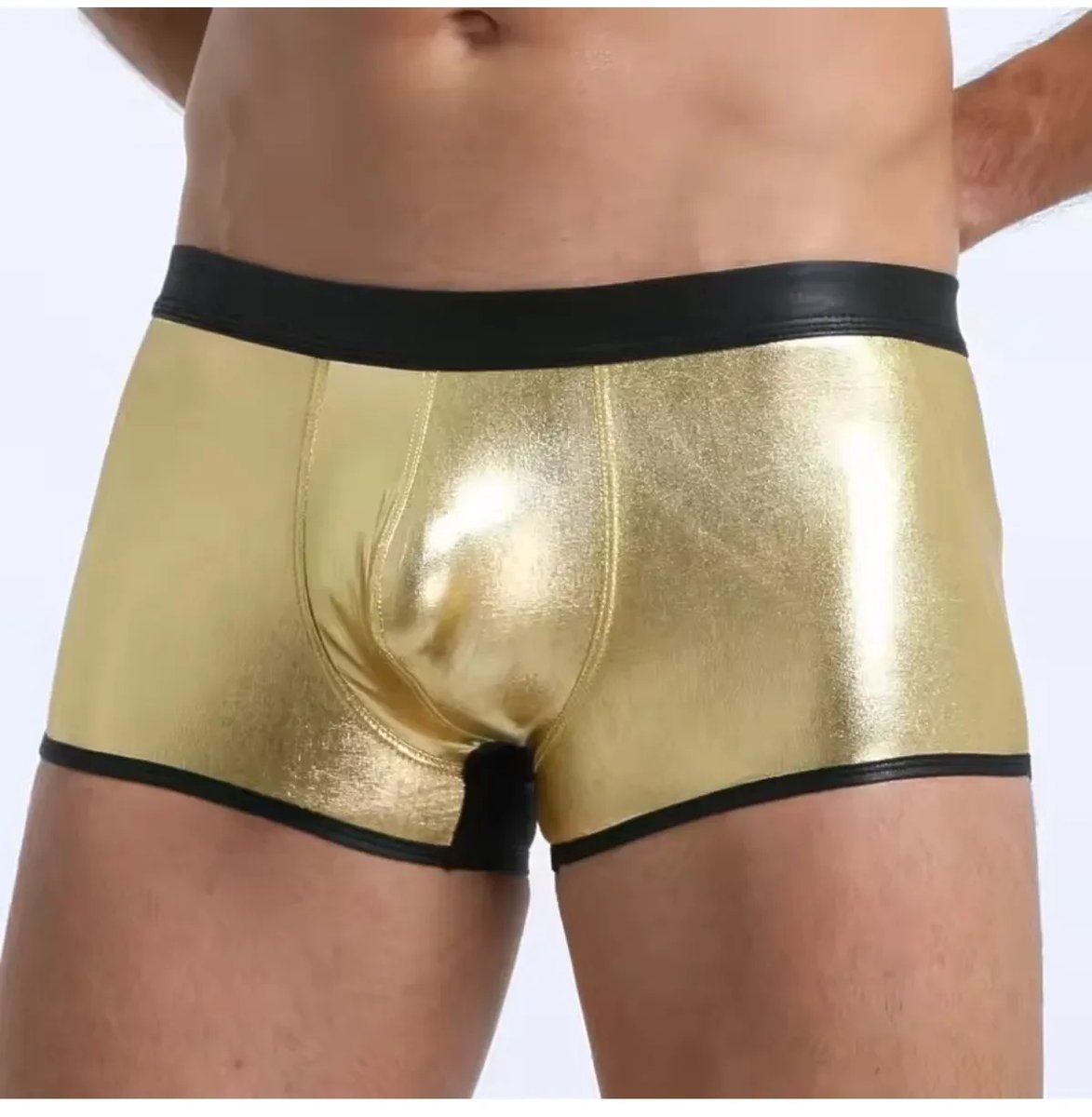 Geel Heren Bokser Kunstleer Look Elastische Tailleband Comfortabel Ondergoed XS tot XL