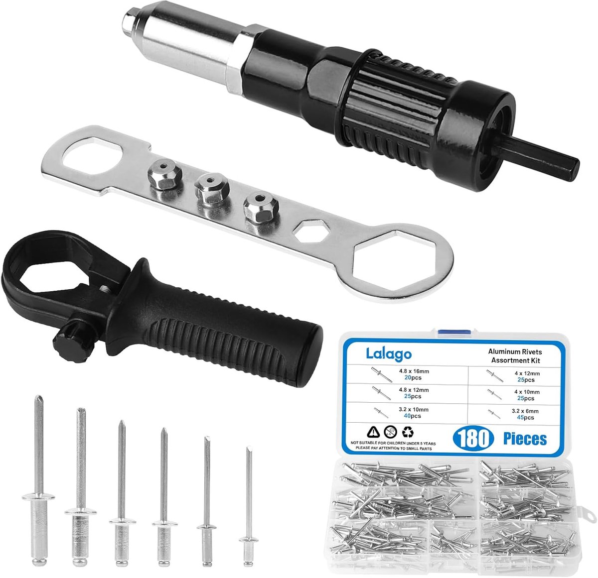 Rivets Pliers met 180 Stuks Blinde Rivets - Rivet Adapter voor Boormachine - Snel en Efficiënt - ShopVlot