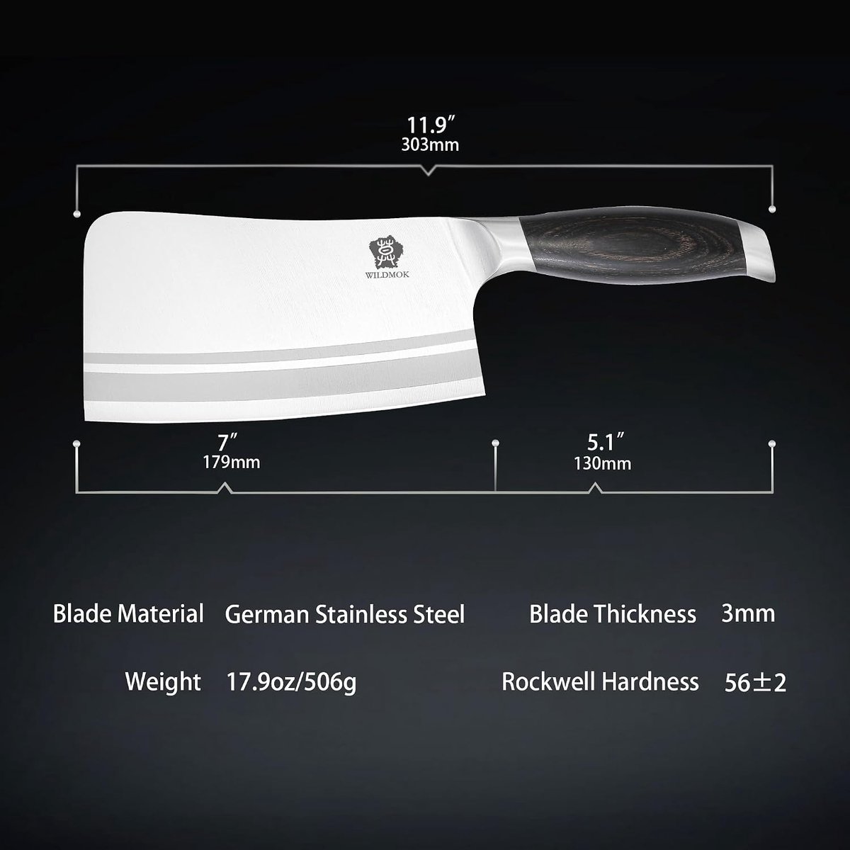 WILDMOK Meat Puppy Cover 7" Bone Helicott, German Stainless Steel, with Black Pakkawood Handle, Chinese Cleaver for - ShopVlot