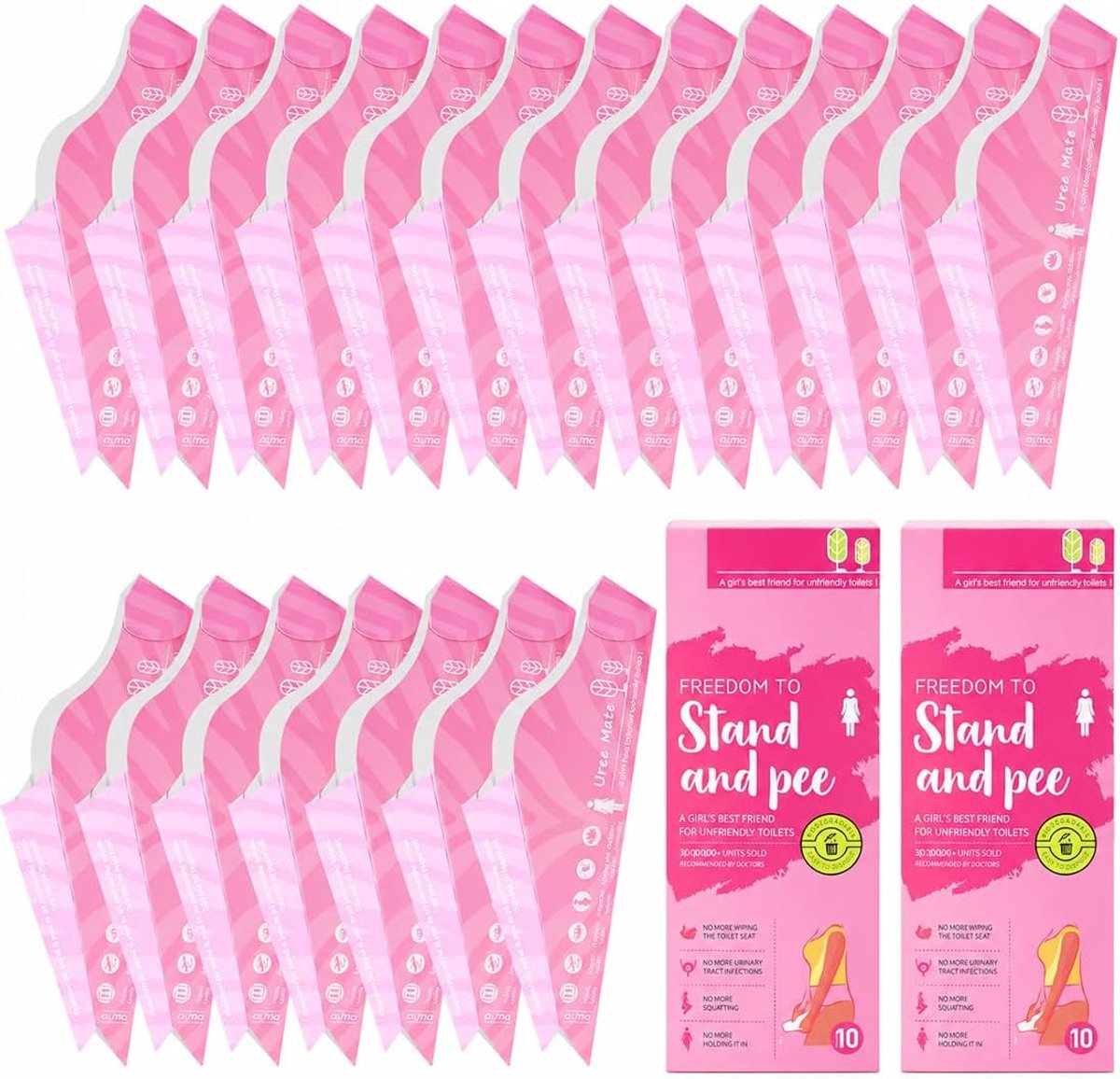 20 Roze Verpakte Papieren Urinoirs voor Vrouwen,Wegwerpurinoirs voor Vrouwen,Reisurinoirs,Staande Urinoirs,Papieren - ShopVlot