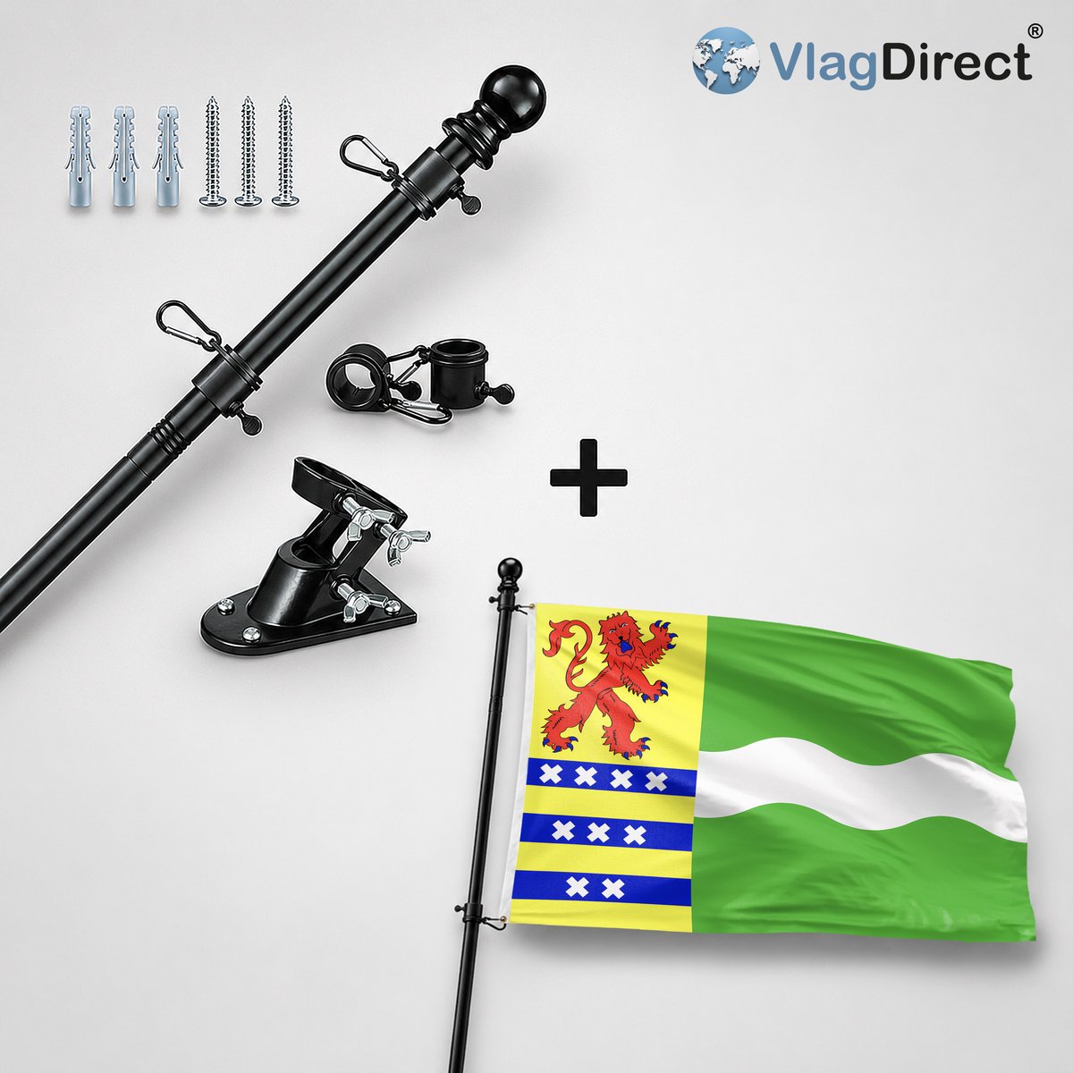 VlagDirect - Compleet vlaggenpakket - Zwarte vlaggenstok inclusief vlaggenstokhouder + Nissewaard vlag - Gemeente Nissewaard vlag - 90 x 150 cm.