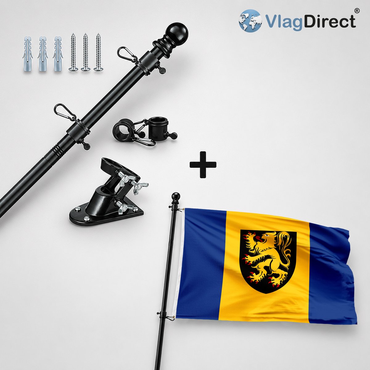 VlagDirect - Compleet vlaggenpakket - Zwarte vlaggenstok inclusief vlaggenstokhouder + Gemeente Kapelle-op-den-Bos vlag - 90 x 150 cm.