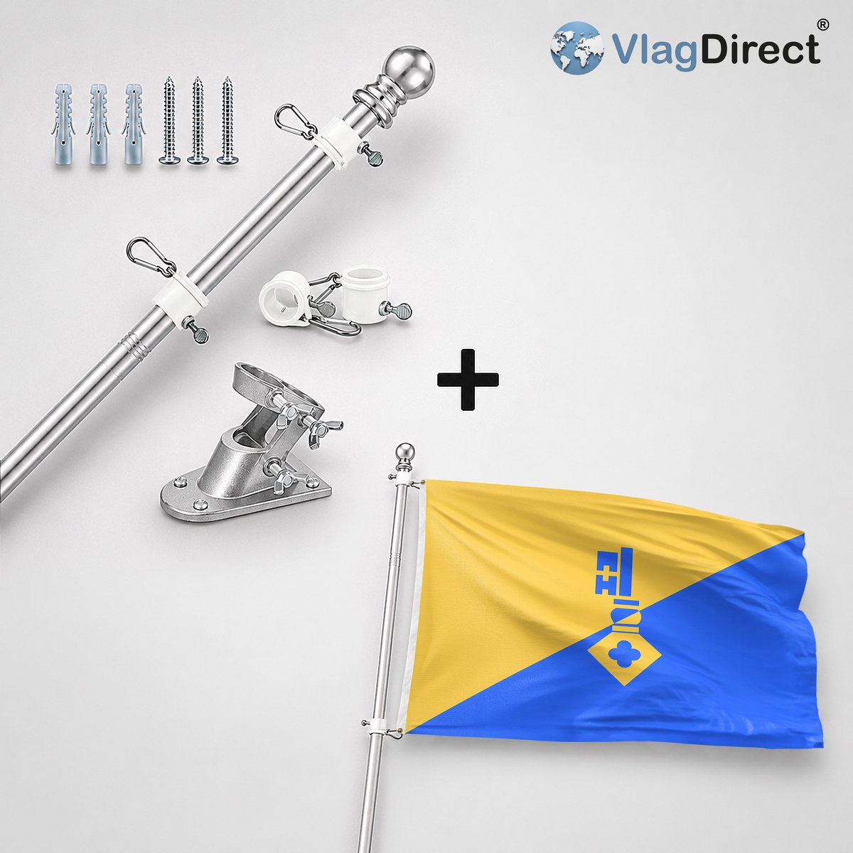 VlagDirect - Compleet vlaggenpakket - Zilveren vlaggenstok inclusief vlaggenstokhouder + Gilze en Rijen vlag - Gemeente Gilze en Rijen vlag - 90 x 150 cm.