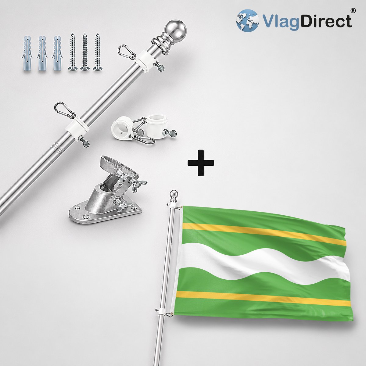 VlagDirect - Compleet vlaggenpakket - Zilveren vlaggenstok inclusief vlaggenstokhouder + Soest vlag - Gemeente Soest vlag - 90 x 150 cm.