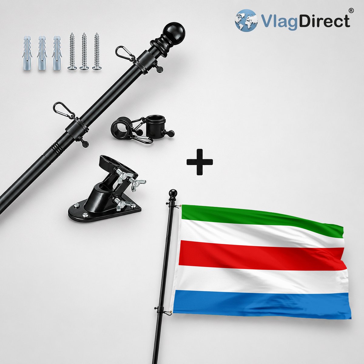 VlagDirect - Compleet vlaggenpakket - Zwarte vlaggenstok inclusief vlaggenstokhouder + Huldenbergse vlag - Gemeente Huldenberg vlag - 90 x 150 cm.