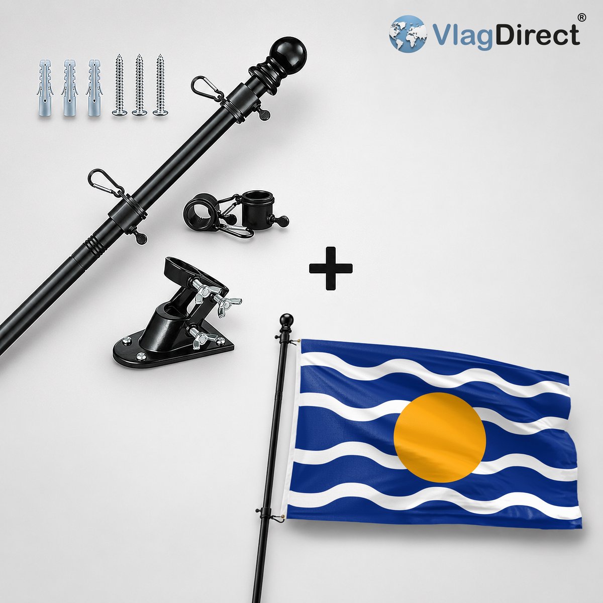 VlagDirect - Compleet vlaggenpakket - Zwarte vlaggenstok inclusief vlaggenstokhouder + West Indische vlag - West-Indische Federatie vlag - 90 x 150 cm.
