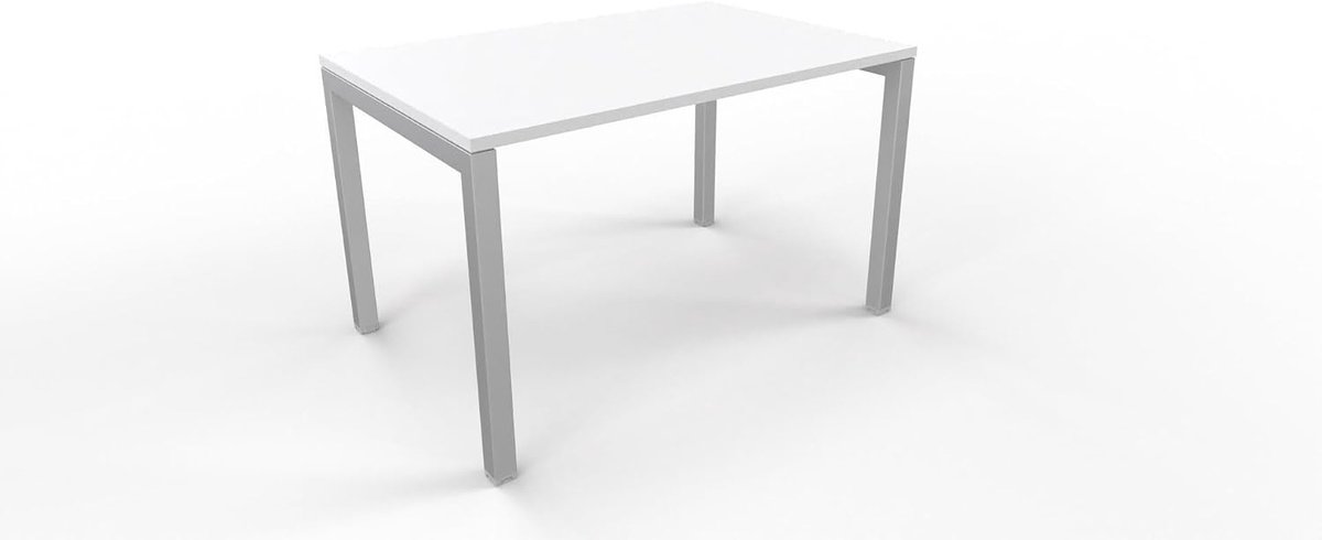 FBasic Desk desk – metal frame silver and white wooden plate – 120 x 80 x 74 cm - ShopVlot