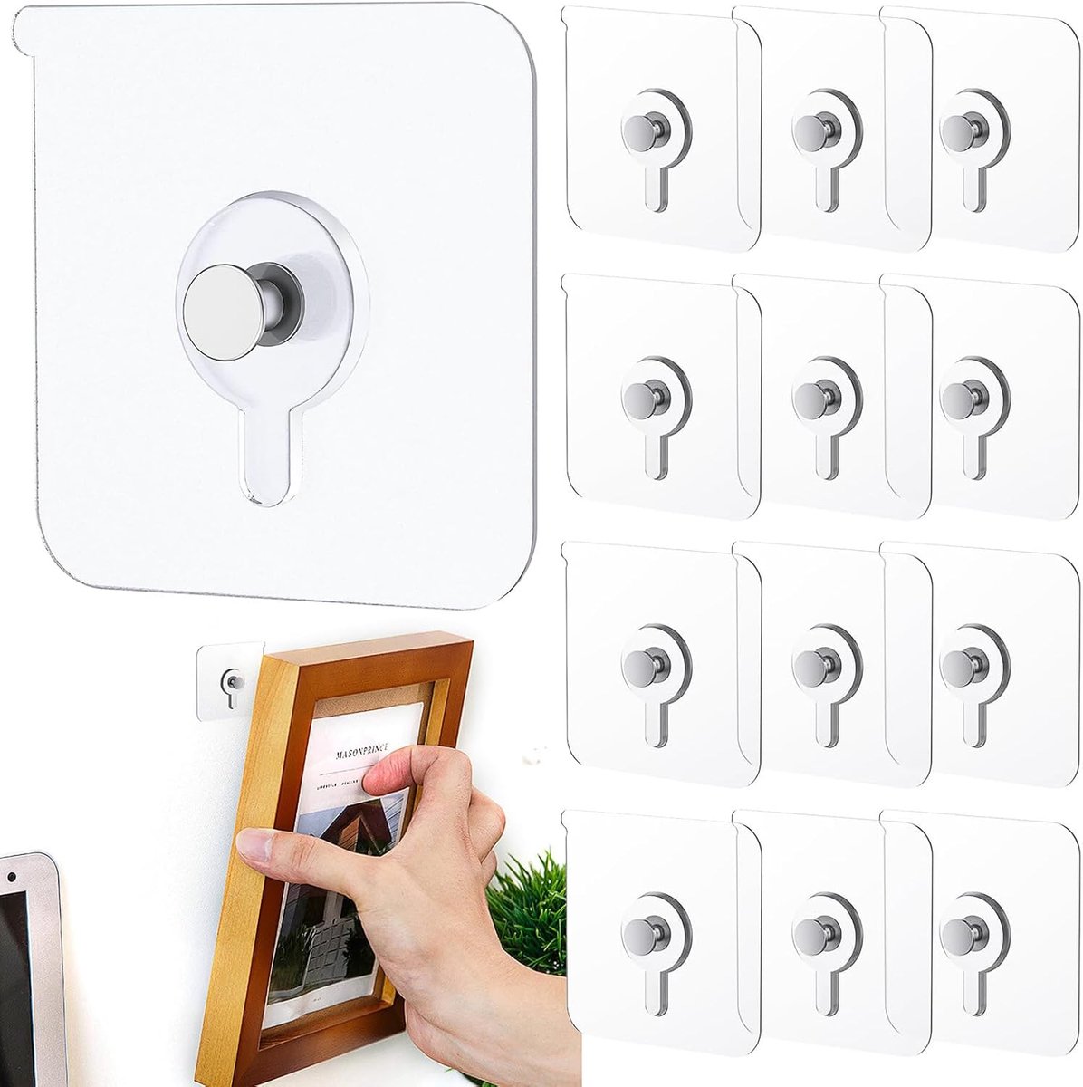 Pack of 40 Self-Adhesive Photo Hooks Transparent Adhesive Hooks without Drilling Waterproof Wall Hooks Without Nails - ShopVlot