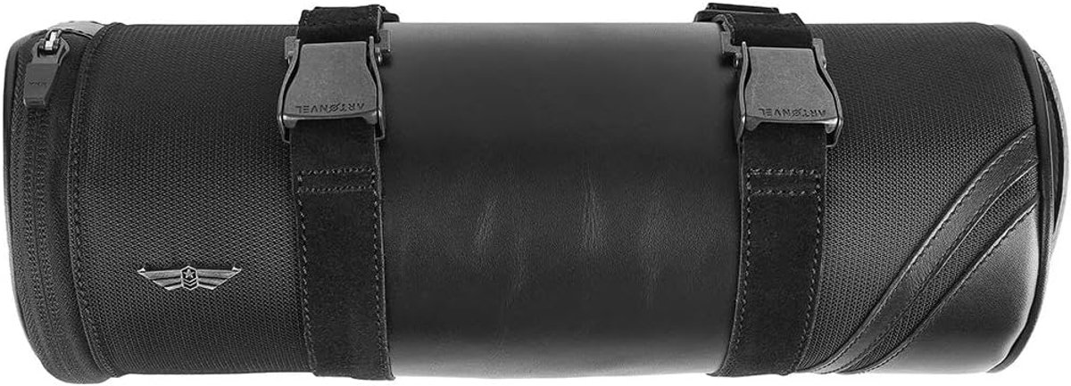 Motorcycle Bag, Cylinder, Cowhide Leather, Vintage Nylon, Waterproof and Lightweight, Adjustable Bag, Ergonomic - ShopVlot