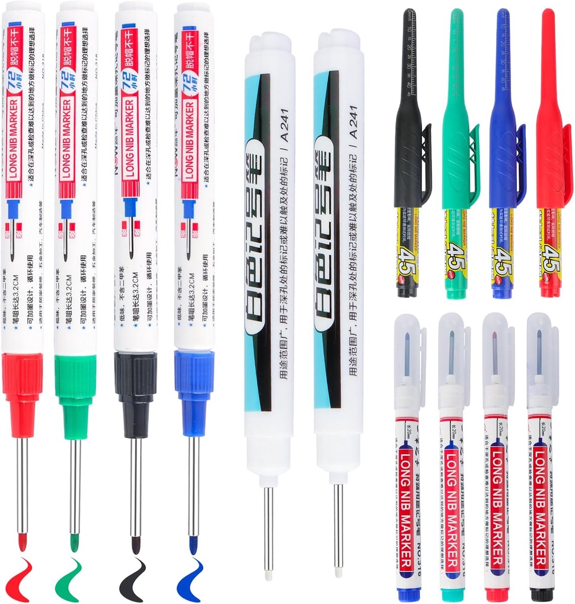 14 Pcs Deep Hole Markers, Borehole Markers, Long Head Waterproof Highlighters, Highlighter for Cardboard, Glass, Wood - ShopVlot