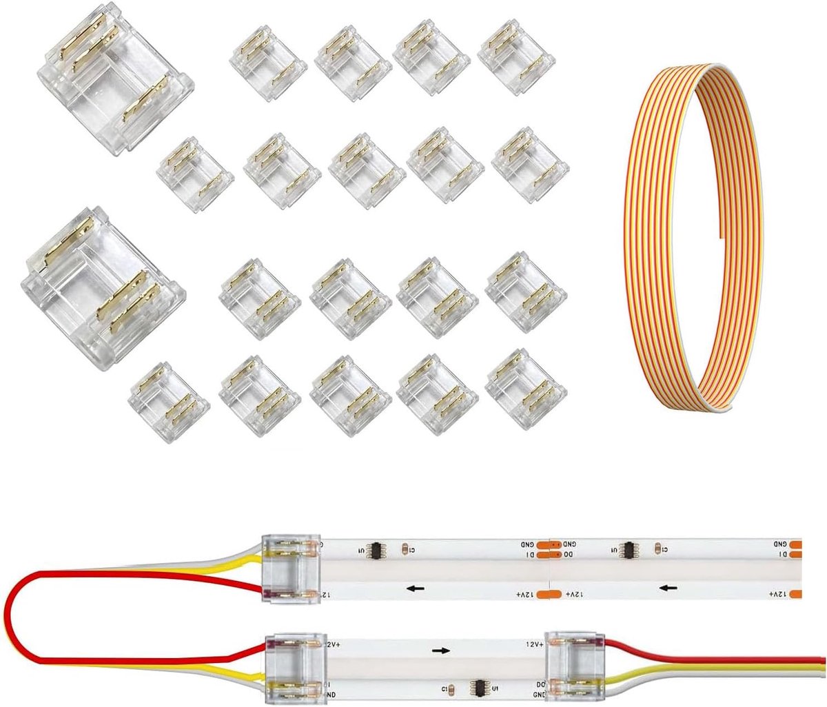 20pcs 3 Pole COB LED Strip Light Connector Kit, 3 Pin 12mm/0.47 Inch Seamless Solder-free Connector, 3m 22 AWG - ShopVlot