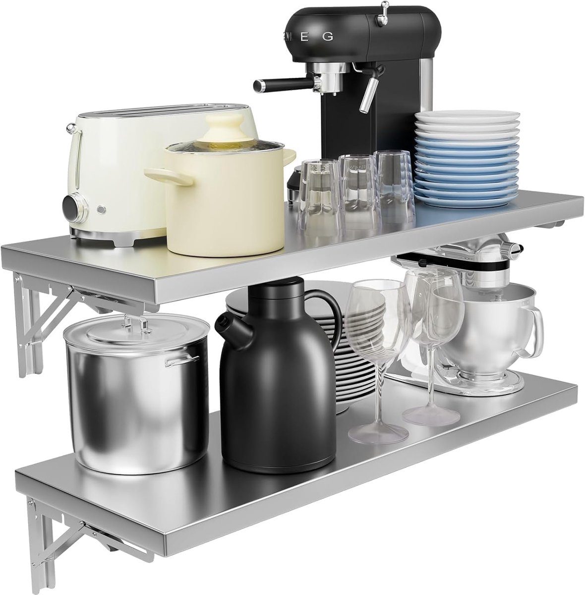 TAIMIKO Stainless Steel Wall Rack Folding Wall Mounted Shelf Commercial Kitchen Racks Food Truck Restaurant, Garage - ShopVlot