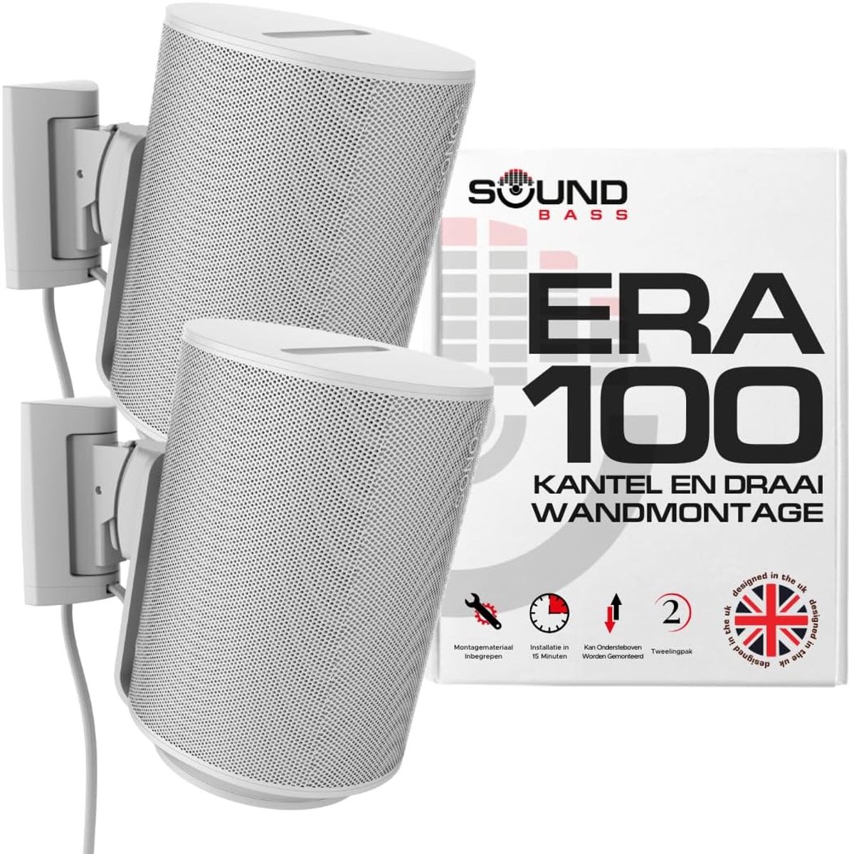 Sound Bass ERA 100 Wall Bracket, Tilt and Rotatable, White, Double Pack (2 Pack), Compatible with Sonos ERA100 & ERA - ShopVlot