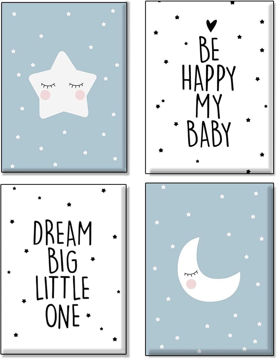 4Good Pictures Children's Room Modern Scandinavian Moon Stars Sun Moon Stars Pictures Set Boys Girls Baby Room (Moon - ShopVlot