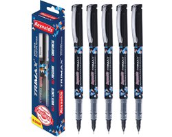 Reynolds Trimax 0.5mm Needle Tip Liquid Gel Pens - Pack of 5 Black Ink (Ship from India) - ShopVlot