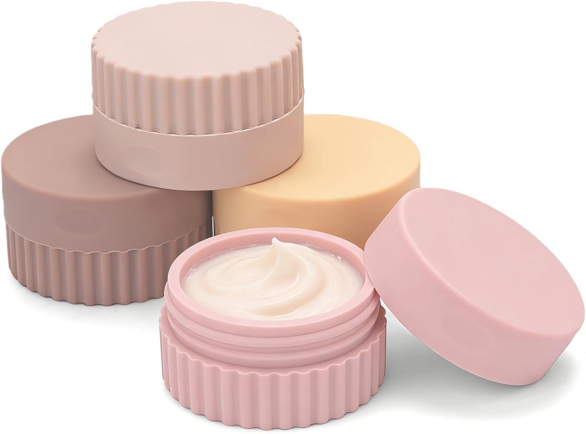 4-delige set siliconen reiscontainers voor toiletartikelen, 19 g/20 ml navulbare kleine siliconen crèmepotten met - ShopVlot