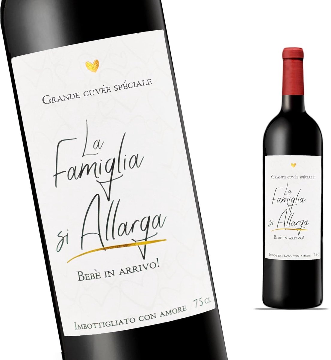 FunFest - 4er Set of Wine Bottle Labels Pregnancy Announcement - "La Famiglia si Allarga" (Grand Cru/Italian) - ShopVlot