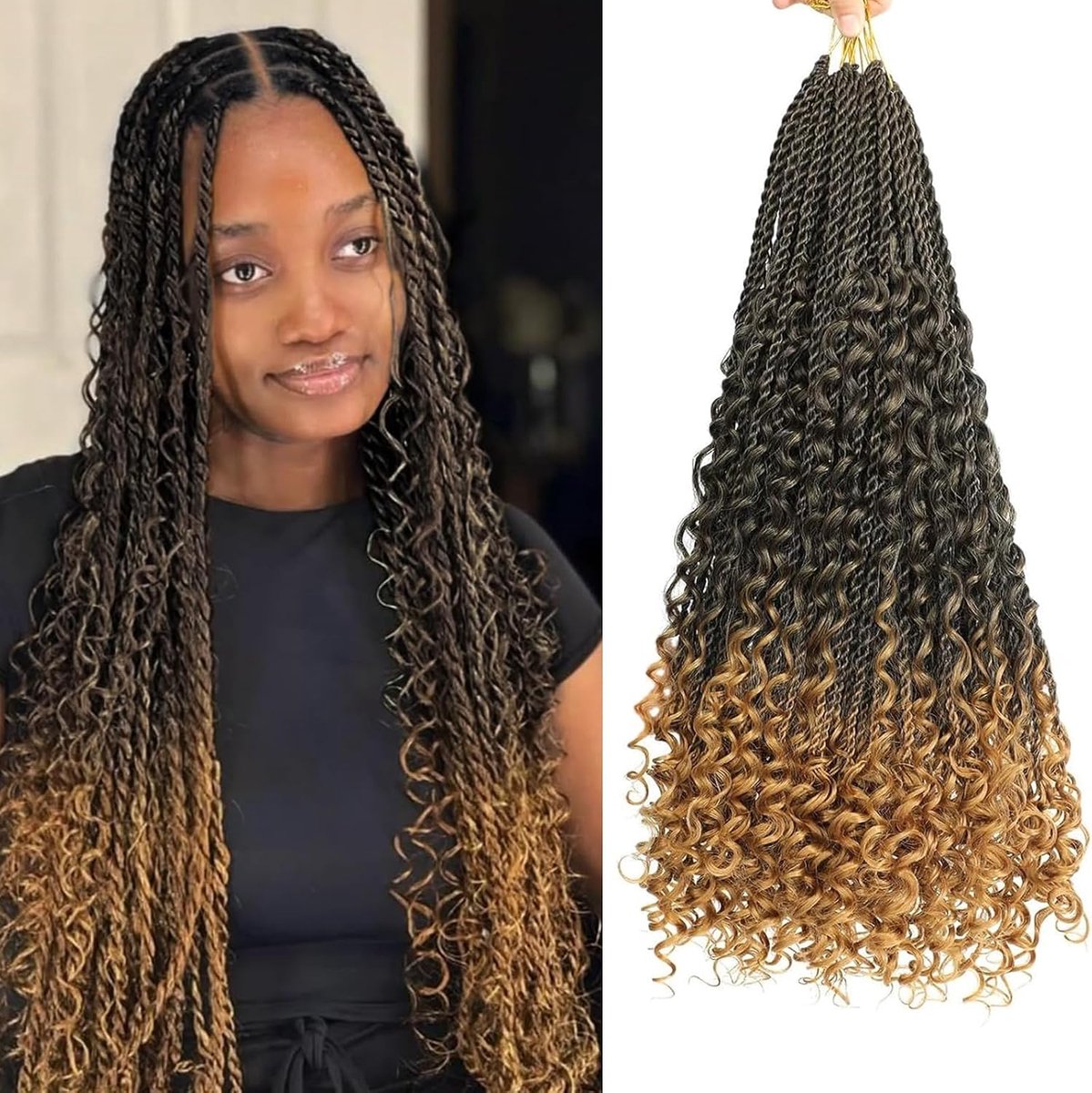 Senegalese Twist Crochet Braids with Curly Ends 8Packs Boho Island Twist Crochet Hair Pre-looped Goddess Box Braids - ShopVlot