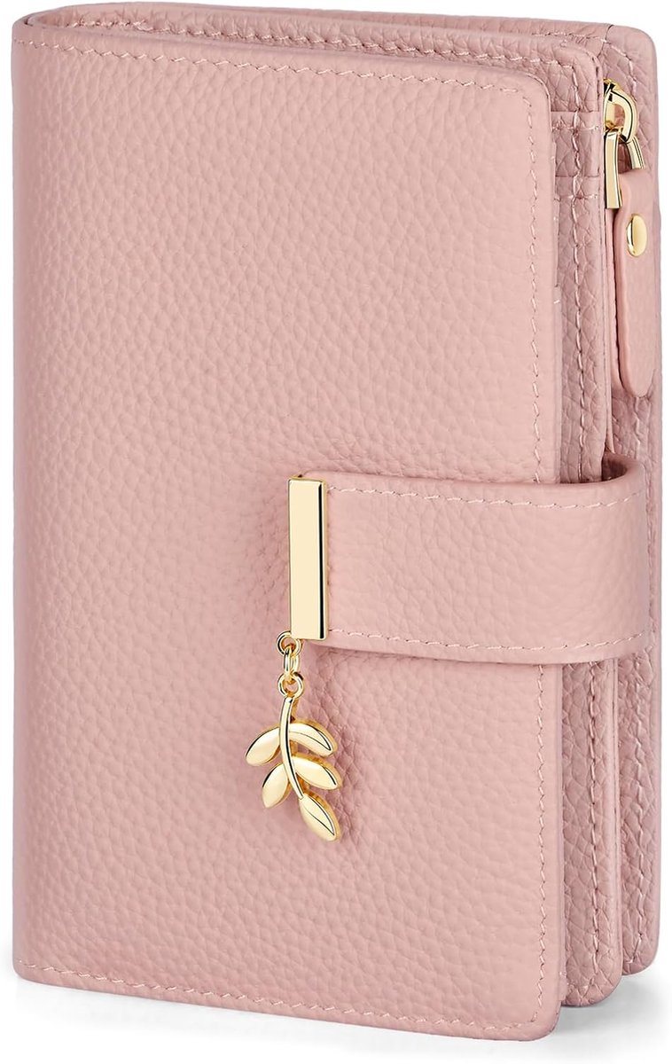 LUROON Women's Leather Wallet with RFID Protection, Medium Wallet with 13 Card Slots, Coin Pocket, pink, Modern - ShopVlot